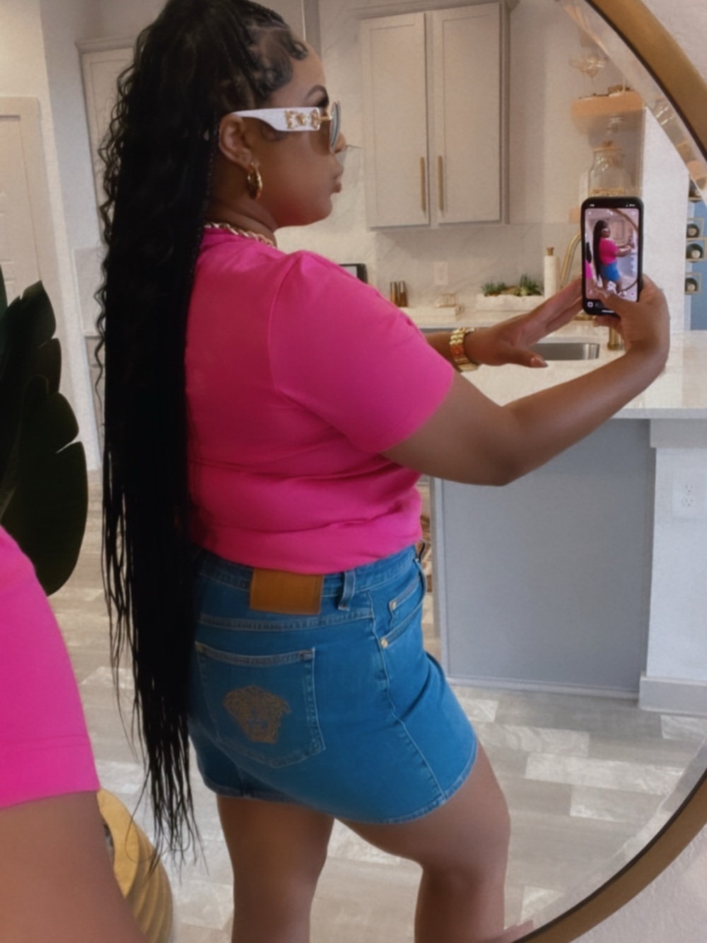 AUTHENTIC Versace Blue Denim Mini Skirt with Gold Medusa Detail